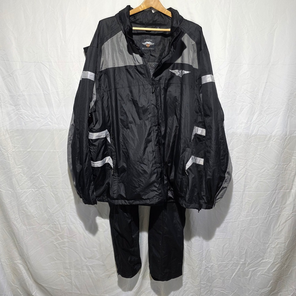 Harley-Davidson Mens 3XL Rain Suit Jacket Pants 3M Scotchlite Black Grey 2pc Set